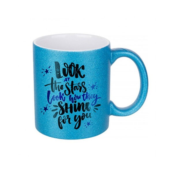 Taza Glitter Celeste Sublimable (Diseño a elección)